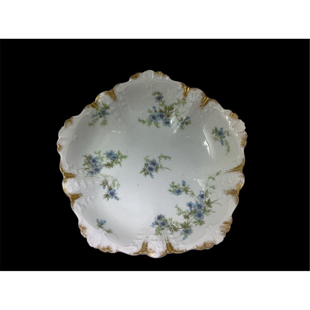 Vintage Ch. Field Haviland/GDA Limoges Scalloped Serving Bowl Blue Flowers 9.5" - Picture 2 of 9
